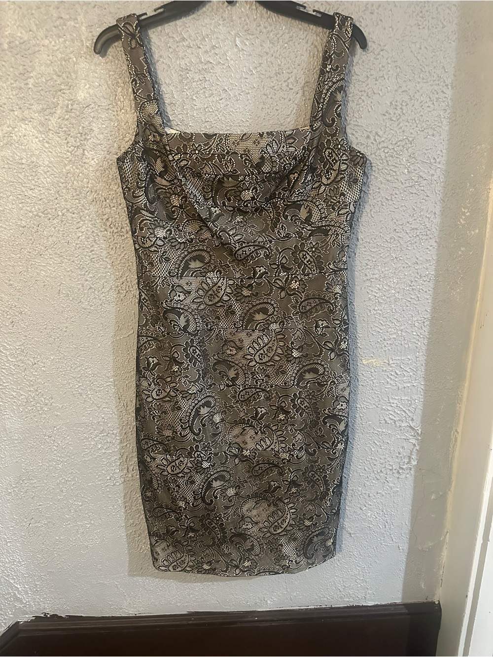 Jax Metallic Paisley Cowl Neck Midi Dress in Silver and Black